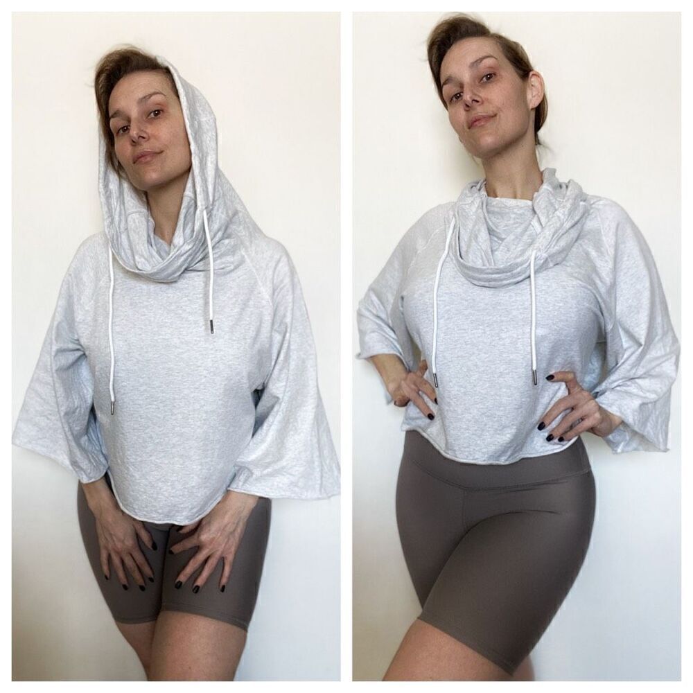 Namastetics Crop Hoodie Funnel Neck Athleisure NEW Pullover XL Gray